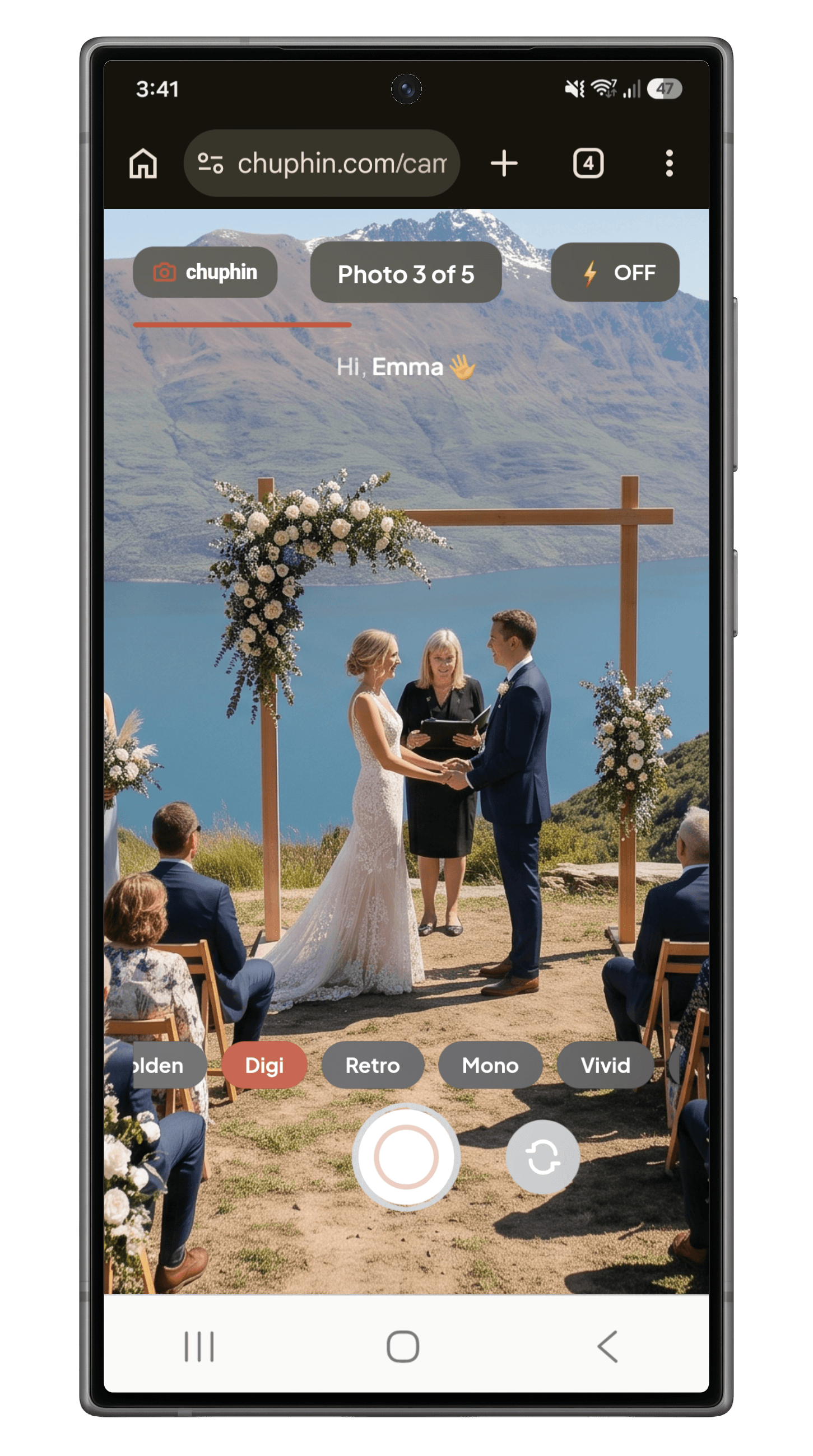 Chuphin guest camera viewfinder on a phone